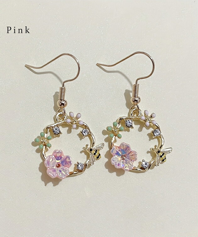 シェル フラワー メルヘン モチーフ ピアス アクセサリー 女性 レディース 春 夏 秋 冬 オールシーズン 耳飾り フックタイプ メタリック ファンシー お花 ミツバチ 可愛い キュート カラフル おでかけ デート お呼ばれ パーティー イベントの商品画像 3