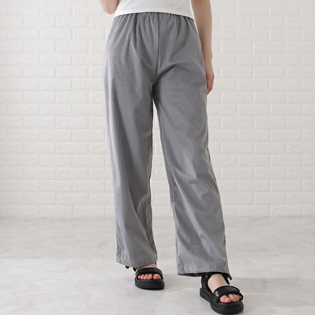 ハイウエストワイドテレコパンツ 女性 レディース 春 夏 秋 テレコ ボトム ズボン ゆったり ゆとり ウエストゴム ラフ 楽ちん カジュアル きれいめ シンプル 無地 美脚効果 脚長 細見え こなれ感