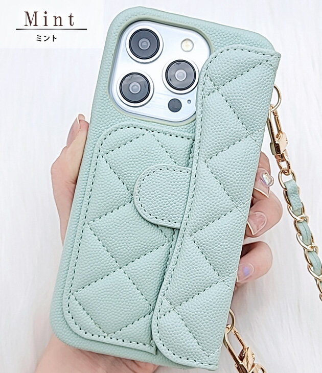 ゴールドチェーン付き2WAYキルティングiPhoneケース 女性 レディース スマホ 携帯 ...