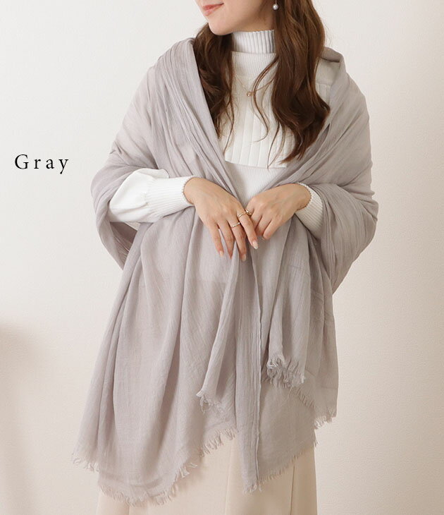 シワ加工ナチュラルカラーフリンジストール 女性...の紹介画像3