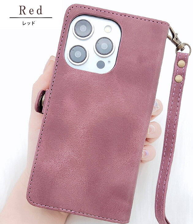 ストラップ付きレザー調多機能手帳型iPhoneケース 女性 レディース スマホ 携帯 カ...