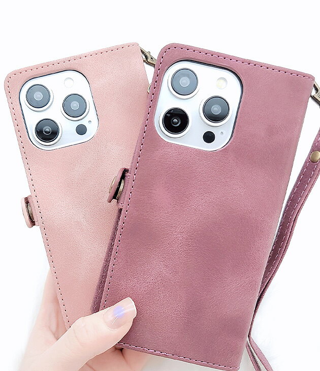 ストラップ付きレザー調多機能手帳型iPhoneケース 女性 レディース スマホ 携帯 カ...