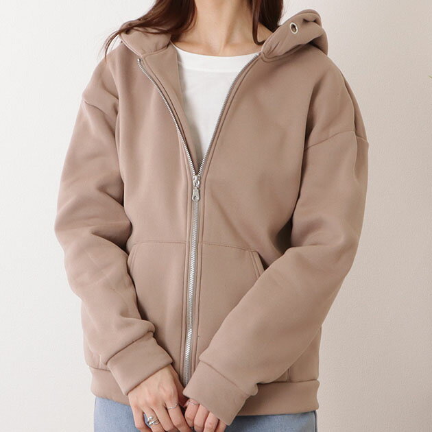 ビッグ シルエット ダンボール ジップアップ パーカー 女性 レディース アウター ジャケット コート カーディガン 羽織り 春 秋 冬 ファスナー フーデット カジュアル シンプル ドロップショルダー 体型カバー ベーシック 大人 きれいめ