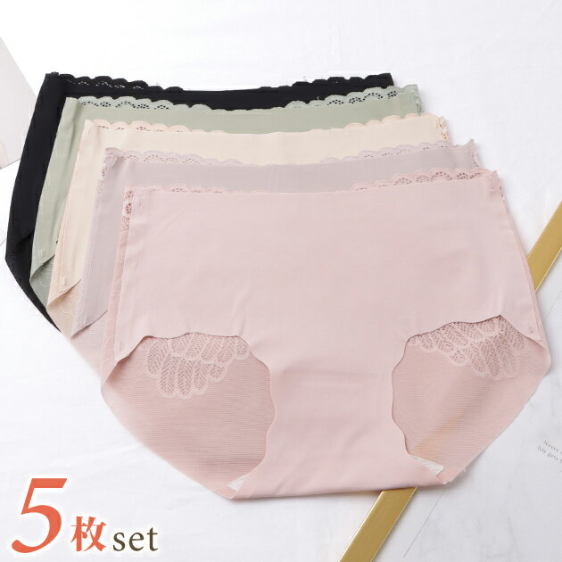 【5枚セット】バックレース ウエーブ裾 シームレス ショーツ 女性 レディース 下着 肌着 インナー 春 ..