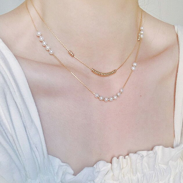 パール × ボール ダブル チェーン ネックレス レディース 女性 アクセサリー 鎖 真珠 上品 華やか ゴールド エレガント 繊細 重ね付け レイヤード 結婚式 パーティー オケージョン 定番 存在感 デイリー 日常使い 華奢