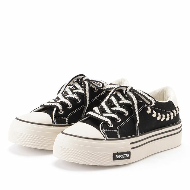 ダブルストラップ 配色 キャンバス ローカット スニーカー レディース 女性 紐靴 シューズ 春 夏 秋 冬 オールシーズン 厚底 凹凸 カジュアル アクティブ デイリー スポーティ レジャー 休日 普段使い フラット ステッチ ベーシック 編み込み