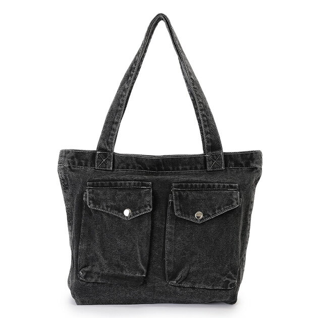 パッチポケット付き デニム ビッグ スクエア トートバッグ 女性 レディース ユニセックス メンズライク ショルダー ジーンズ トレンド 手提げ キャンバス デイリー カジュアル アクティブ ストリート 大容量 シーズンレス