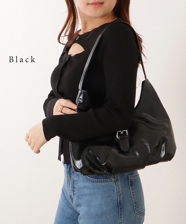 フェイクレザー ベルト付き ワンハンドル ショ...の紹介画像3