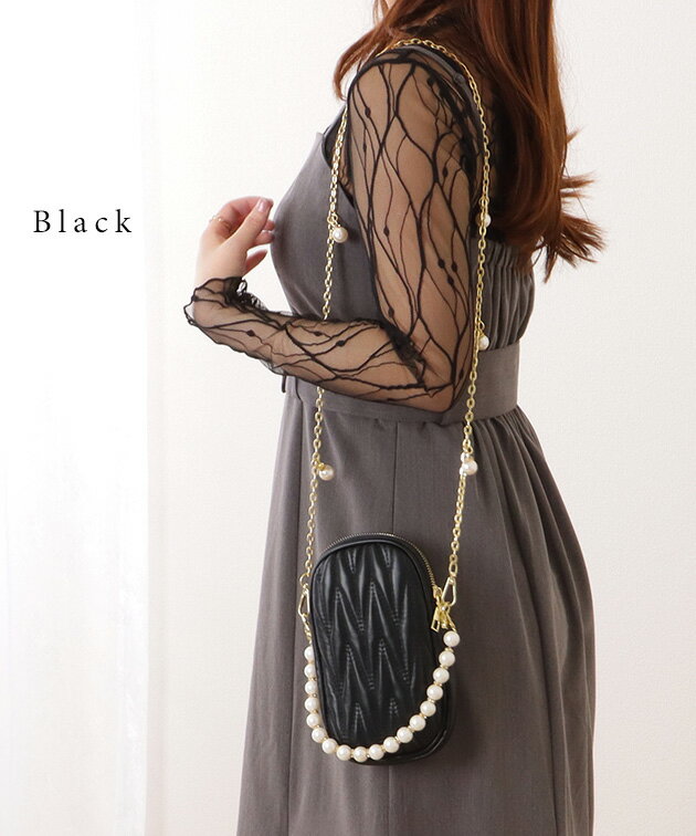 パール チェーン コンパクト キルティング バッグ 女性 レディース 合皮 フェイクレザー ショルダー ハンド サブバッグ パーティー デイリー カジュアル リッチ ゴールド メタリック ステッチ 巾着 上品 大人 オケージョン ドレス