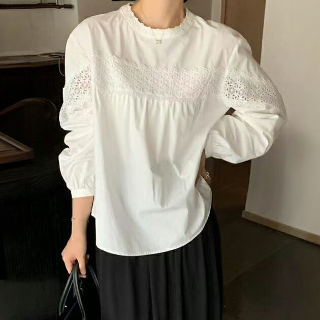 Rakuten - フォークロア レース 長袖 ギャザー プルオーバー 女性 レディース トップス 春 秋 冬 ブラウス 単色 無地 ゆったり ガーリー ナチュラル 可愛い キュート シアー カットワーク 花 フラワー ボタニカル 民族 フレンチ チュニック フレア