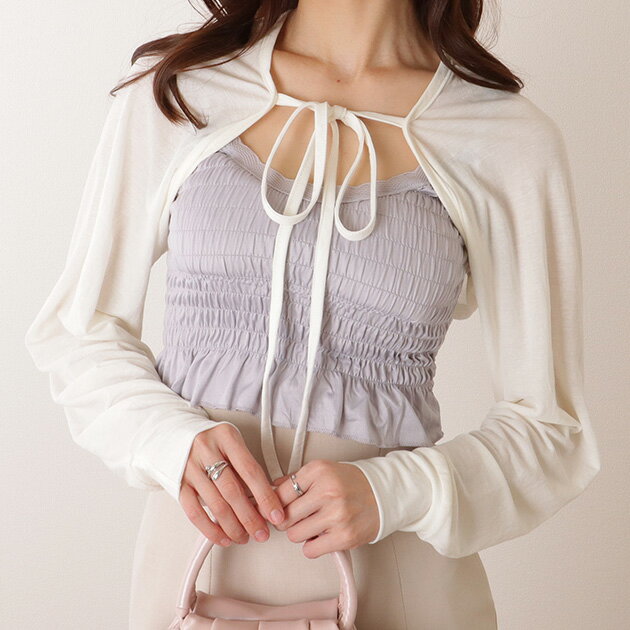 フロント リボン コンパクト シアー ボレロ カーディガン 女性 レディース 羽織り トップス 夏 秋 前開き 透け感 カジュアル きれいめ 日除け 冷え防止 薄手 無地 シンプル プール ビーチ エアコン スタイルアップ