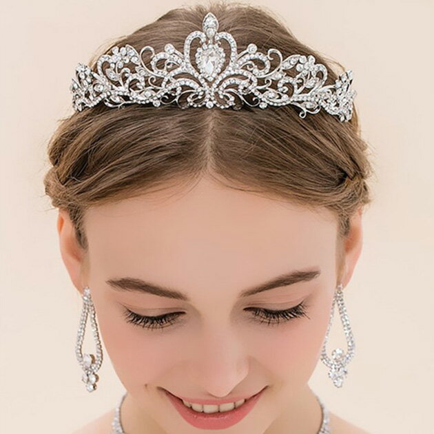 エレガント ビジュー クラウン ドレス ティアラ 女性 レディース 髪飾り ヘッドドレス カチューシャ 王..