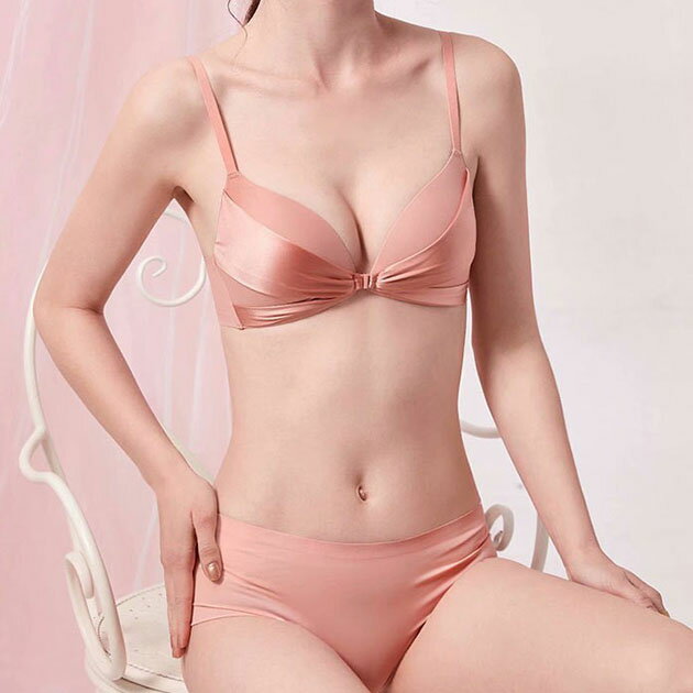 楽天レースレディースサテンリボン フロントホック シームレス 3/4 ブラ&ショーツ 女性 レディース 下着 肌着 インナー 春 夏 秋 冬 ナイトブラ シンプル ミニマル 単色 無地 プチバスト カジュアル 上品 谷間メイク 休日 光沢 大人 寄せ上げ スタイルアップ