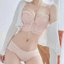 リボン レース 3/4 ビスチェ風 脇高 ブラ&ショーツ 女性 レディース 下着 肌着 インナー 秋 冬 ナイトブラ フレンチ フリル シアー 花 フラワー プチバスト カジュアル 上品 可愛い ロマンチック 甘め サイドすっきり ノンワイヤー