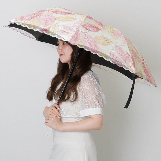 樂天商城 - ボタニカル柄 刺繍 スカラップ レース 折りたたみ 晴雨兼用傘 女性 レディース アンブレラ 春 夏 秋 花柄 フラワー リーフ 透け感 シアー コンパクト ミニサイズ 持ち歩き 外出 旅行 トラベル きれいめ 上品 雨具 日除け 紫外線 UVカッ