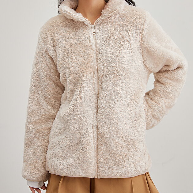 Rakuten - スタンドカラー フルジップ ボア フリース ジャケット 女性 レディース トップス アウター カーディガン 羽織り 秋 冬 定番 ベーシック 単色 無地 ワンカラー シンプル カジュアル ストリート 防寒 ウォーミー もこもこ ふわふわ