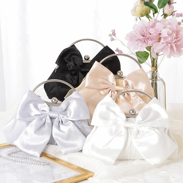 ビッグリボン コンパクト パーティー がま口 ハンドバッグ 女性 レディース ミニバッグ クラッチ ポー..