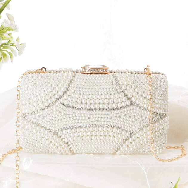 パール ビジュー 2WAY スクエア がま口 バッグ 女性 レディース ミニバッグ ショルダー クラッチ 結婚..