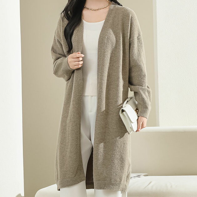 ソリッドカラー ロング ニット ガウン カーディガン 女性 レディース セーター 秋 冬 アウター トッパー 羽織り ジャケット ボタンレス ドロップショルダー...