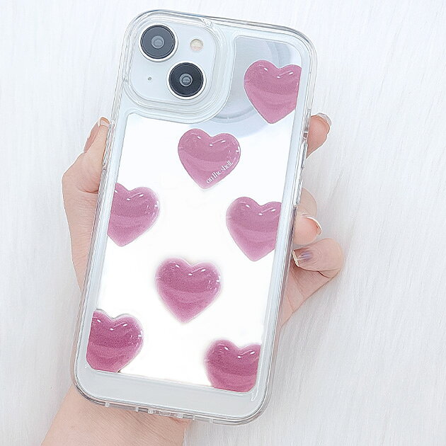 乐天商城 - ぷっくり ハート ミラー iPhone ケース 女性 レディース スマホ カバー 光沢 TPU プラスチック 鏡 シンプル スタイリッシュ 可愛い ガーリー キュート 大人 華やか エレガント お手入れ楽ちん 耐水性 ポップ 立体 3D