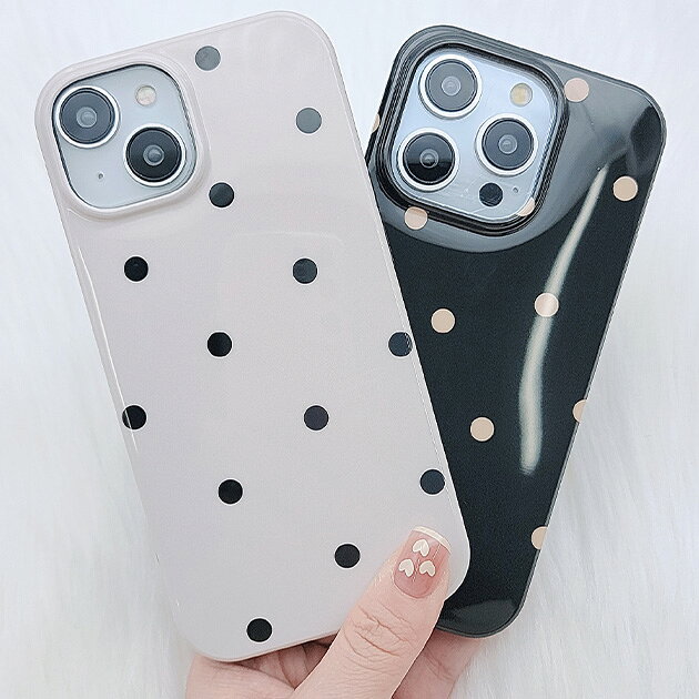 シンプル バイカラー ドット iPhone ケース 女性 レディース スマホ カバー 光沢 TPU プラスチック 水玉 シンプル カジュアル キュート 可愛い ベーシック ポップ ガーリー 配色 コントラスト フレンチ