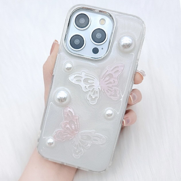 Rakuten - バタフライ メニー パール iPhone ケース 女性 レディース スマホ カバー アクセサリー 蝶々 華やか 上品 きれいめ エレガント 光沢 大人 ドレス 立体 3D キラキラ 可愛い キュート