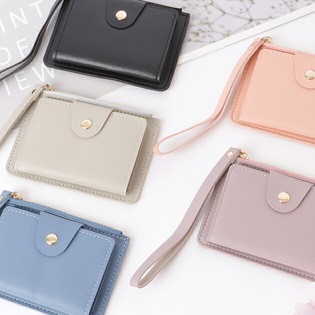 樂天商城 - レザー調 コンパクト スリム スクエア カードケース レディース 女性 ウォレット 財布 コインケース 小銭入れ 合成皮革 マット 単色 無地 ループ ストラップ スマート 通勤 通学 キャッシュレス シンプル 薄型 在庫処分