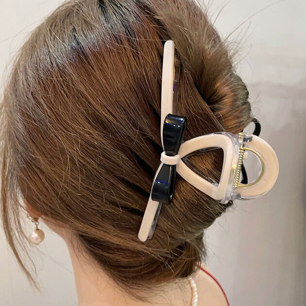 配色 リボン モチーフ ヘア バンスクリップ 女性 レディース ヘアアクセサリー 春 夏 秋 冬 バイカラー ヘアクリップ ワニクリップ 大きめ 簡単 可愛い ガーリー キュート フェミニン アップヘア まとめ髪 アクセント ヘアアレンジ オケージョン