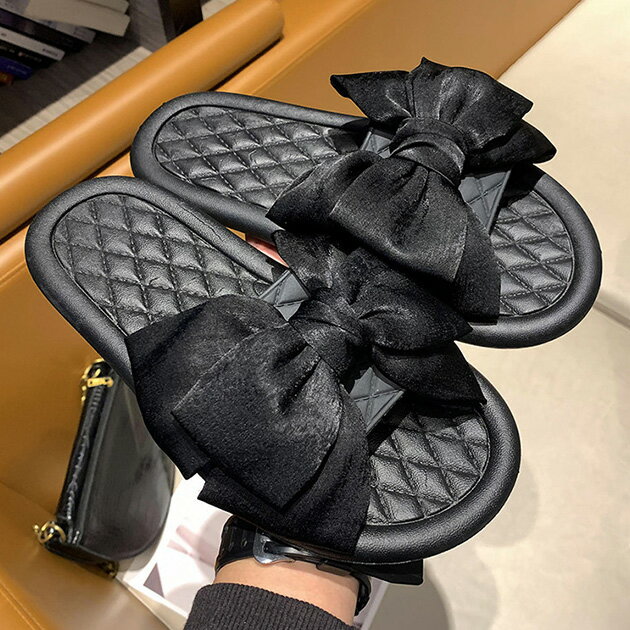 Other - ビッグ リボン フラット オープン サンダル 女性 レディース 靴 スリッパ 春 夏 秋 冬 部屋着 ルームウエア ルームシューズ ソフト クッション ぺたんこ 可愛い キュート ガーリー 楽ちん ロマンチック