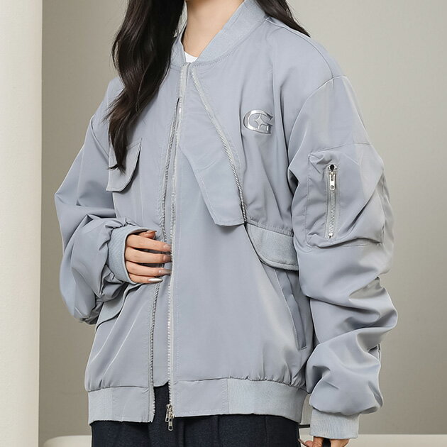 フロントジップ ワンポイント オーバー フライト ジャケット 女性 男性 レディース メンズ ユニセック..