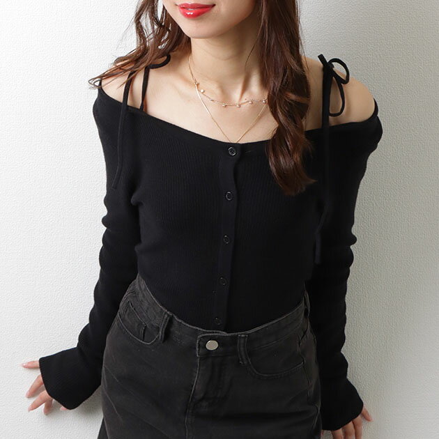 ソリッドカラー ショルダーリボン クロップド 長袖 トップス 女性 レディース カットソー トップス 春 秋 単色 無地 ヘルシー 肌見せ カジュアル 肩出し ショート丈 ボタン ストリート デイリー 着まわしのサムネイル