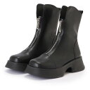 レザー調 フロント ジップ ショート ブーツ 女性 レディース 靴 シューズ スニーカー 秋 冬 春 合成皮革 ミドル丈 ファスナー 単色 無地 シンプル ミニ...