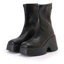 バックファスナー ベーシック 厚底 ショート ブーツ 女性 レディース 靴 シューズ 秋 冬 合成皮革 レザー調 単色 無地 シンプル ミニマル ボリューム ハ...
