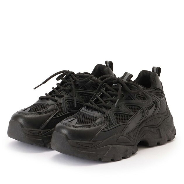 プルストラップ付き ボリューム メッシュ 厚底 スニーカー 女性 レディース ユニセックス メンズライク 靴 春 夏 秋 冬 ボリューム 安定感 存在感 レースアップ 紐 スポーティ カジュアル ベーシック 定番 単色 通気性 配色 ダッドシューズ