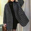 千鳥格子 オーバーサイズ テーラードカラー コート アウター 長袖 ミディ丈 レディース 秋 冬 ドロップショルダー ビッグシルエット 大きめ 配色 バイカラー きれいめ 大人カジュアル 上品 あったか おでかけ デート 秋冬ファッション