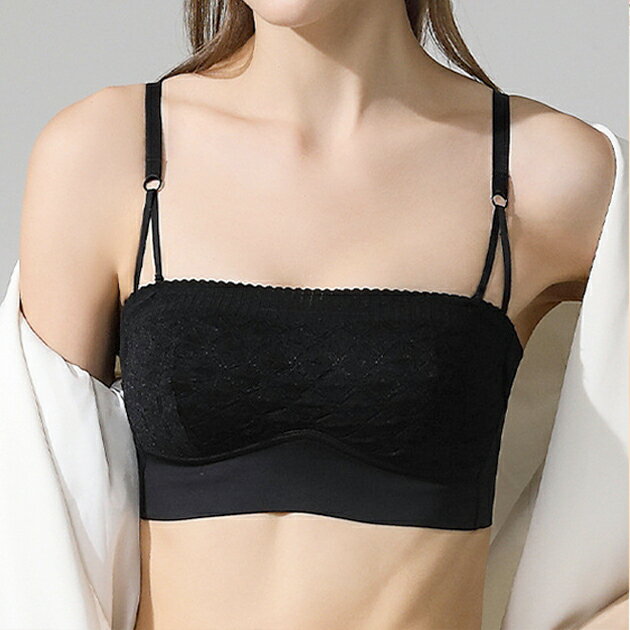 Rakuten - 2WAY ソフトレース ノンワイヤー 1/2 カップ ブラ 女性 レディース インナー ブラジャー チューブトップ 春 夏 秋 冬 肌着 単色 無地 凹凸 可愛い フリル ミニマル リラックス 休日 ナイトブラ ガーリー ソフト