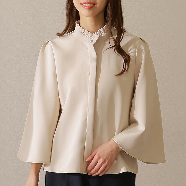 フリルカラーベージュ柄ブラウス フリルカラーブラウス | シャツ・ブラウス | NOELA OFFICIAL WEB STORE