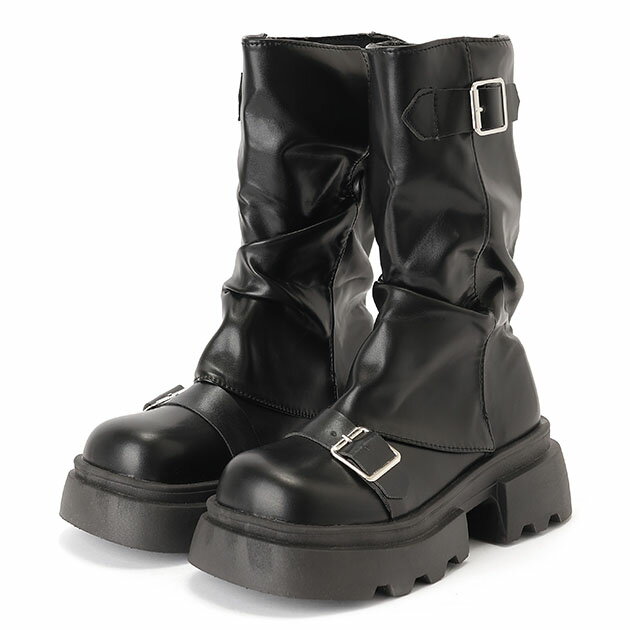 ベルト付き ルーズ 厚底 ミドル カバー ブーツ シューズ レディース 秋 冬 エンジニアブーツ チャンキ..