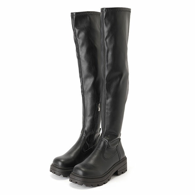 レザー調 厚底 タンクソール ニーハイ ブーツ シューズ レディース 秋 冬 ロングブーツ トラックソール 美脚 脚長効果 防寒 身長アップ スタイリッシュ スタイルアップ デート おしゃれ見え 大人女子 Y2K 韓国ファッション
