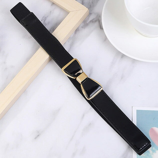 リボン バックル 配色 ゴム ベルト レディース オールシーズン 穴なし ウエストマーク ハイウエスト スタイルアップ フェミニン 可愛い キュート ガーリー ...