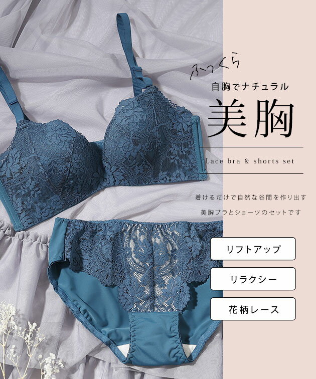 【2点セット】ソリッドカラー ボタニカル レース ブラ&ショーツ セット 女性 レデ...