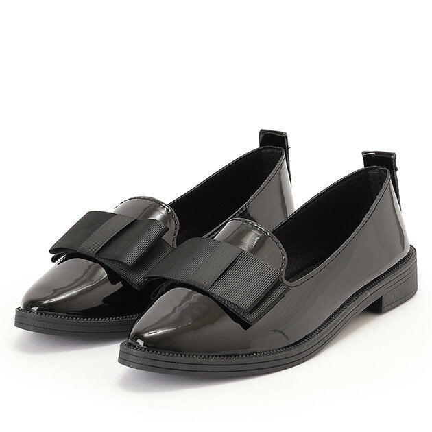 リボン モチーフ パテント フラット シューズ レディース オールシーズン アーモンドトゥ エナメル加工..