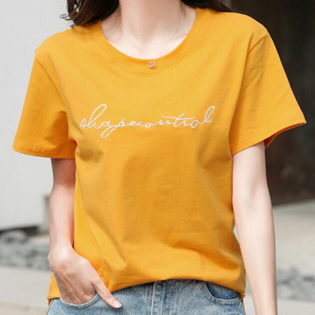 Rakuten - 配色 ロゴ 刺繍 クルーネック Tシャツ トップス 半袖 ドロップショルダー レディース 春 夏 丸首 ロゴT ゆったり目 シンプル ベーシック きれいめ 大人カジュアル デイリー アクティブ 通学 おでかけ おしゃれ 30代 韓国コーデ