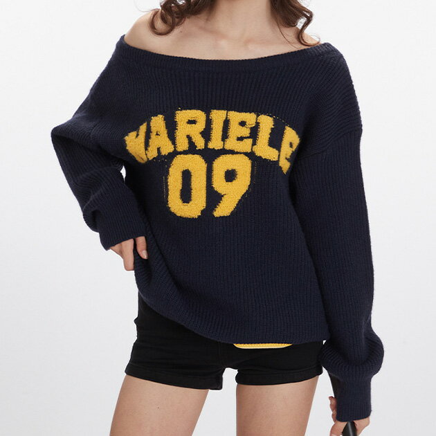 Rakuten - 配色 ロゴ オーバーサイズ ニット プルオーバー トップス 長袖 ドロップショルダー 女性 レディース 秋 冬 バイカラー ゆったり ルーズ オフショル 肌見せ こなれ感 抜け感 おしゃれ カジュアル トレンド 着映え 可愛い デイリー おでかけ