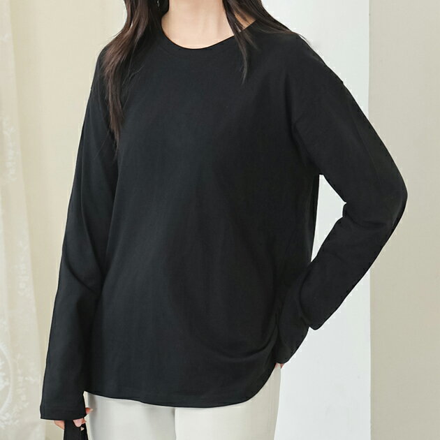 Rakuten - DAYRA コットン ラウンドネック ベーシック 長袖 カットソー トップス ドロップショルダー レディース 女性 春 秋 冬 無地 ワンカラー 単色 ロンT シンプル ベーシック ゆったり 大きめ 着丈長め リラックス ナチュラル カジュアル デイリー