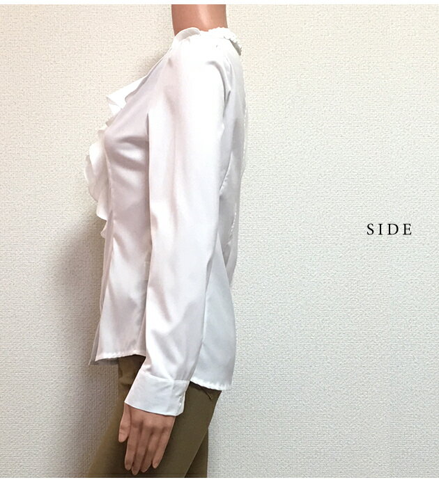 フリル 長袖ブラウス シャツ S-XXL 白 ロングスリーブ レディース オフィス カジュアル オシャレ かわいい 春 秋 シフォン ホワイト エレガント 優雅 薄手 通勤 OL 結婚式 二次会 入学式 卒業式 お呼ばれ 他と被らない - Image 3