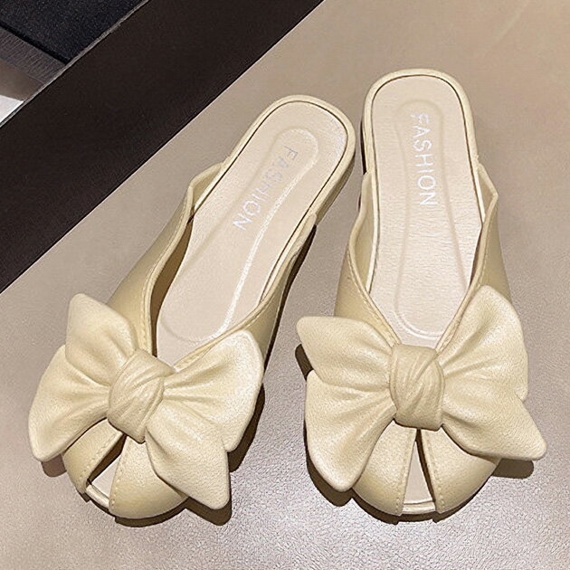 リボン ラウンドトゥ フラット ミュール サンダル シューズ レディース 春 夏 ルームシューズ スリッパ スライド ペタンコ 低ソール 履きやすい 歩きやすい...