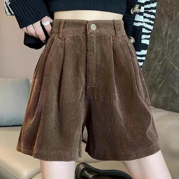 コーデュロイ タック ハイウエスト フレア ショート パンツ ボトム キュロット レディース 秋 冬 膝上 脚長効果 スタイルアップ 美シルエット トレンド シンプル ベーシック きれいめ 大人女子 可愛い おでかけ デート 韓国ファッション