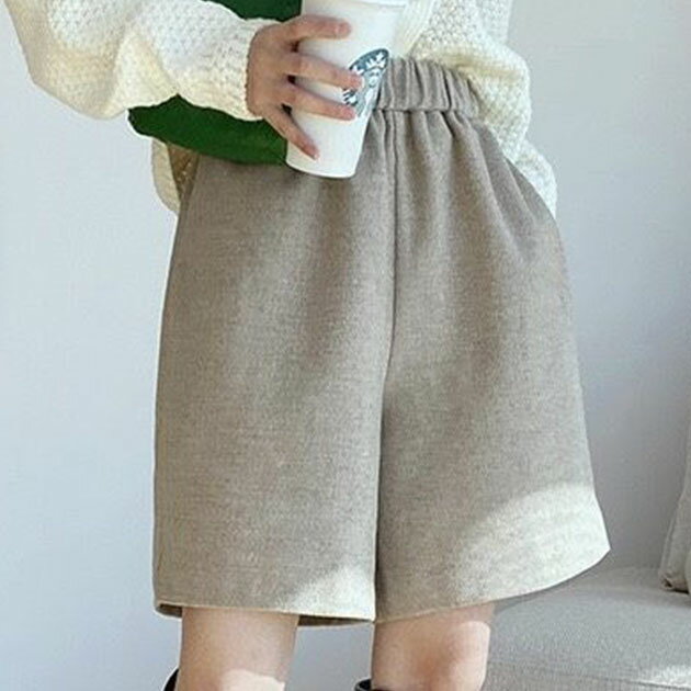 Wool - ウールライク ハイウエスト ショート パンツ キュロット ボトム レディース 秋 冬 膝上 脚長効果 スタイルアップ 美シルエット トレンド シンプル 楽ちん ベーシック きれいめ 大人女子 可愛い おでかけ デート 韓国ファッション