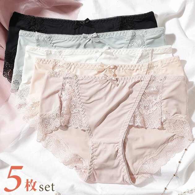 【5枚セット】 ソリッドカラー ローズ レース ドッキング ショーツ 女性 レディース パンツ 下着 肌着 ボクサー 単色 光沢 サテン調 スムース 花 フラワー ボタニカル バラ 上品 大人 エレガント スカラップ シアー 透け感 フェミニン